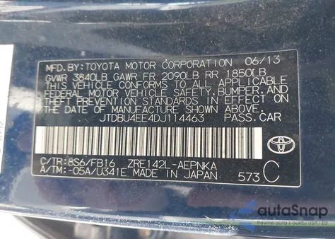 2013 Toyota Corolla Le z USA, uszkodzony, nr VIN JTDBU4EE4DJ114463